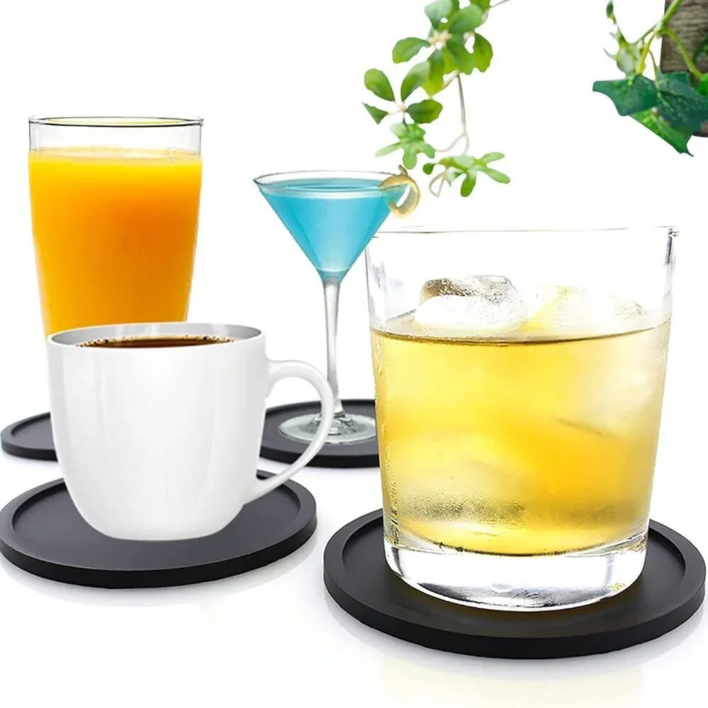 Anti-Slip Reusable Drink Coasters Set - Non Slip Silicone Coasters Protect Desk